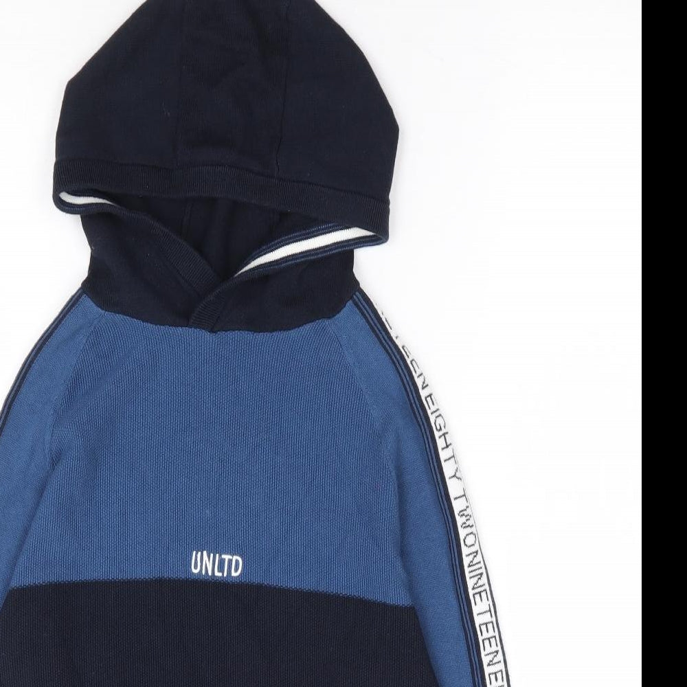 NEXT Boys Blue Colourblock 100% Cotton Pullover Hoodie Size 9 Years Pullover