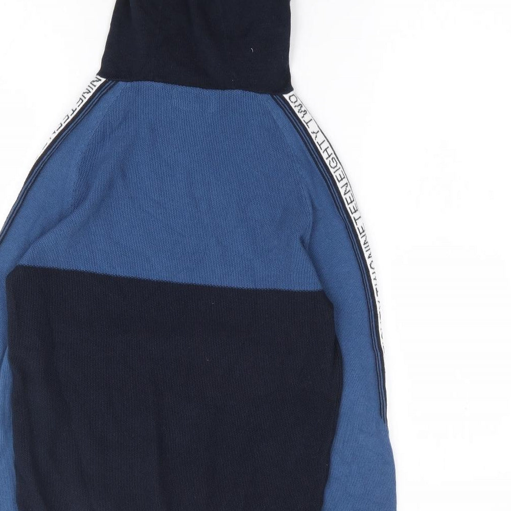 NEXT Boys Blue Colourblock 100% Cotton Pullover Hoodie Size 9 Years Pullover