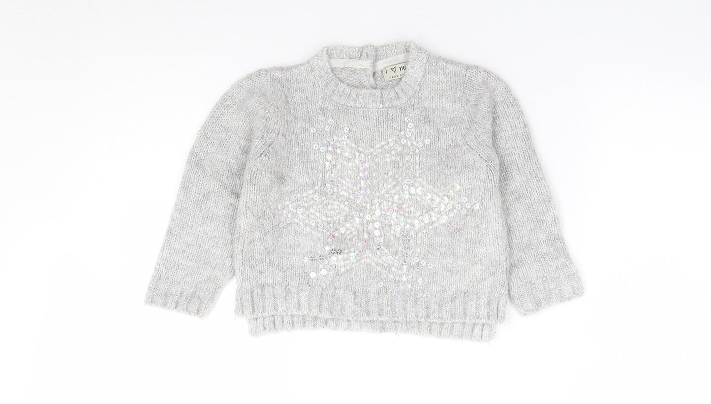 NEXT Girls Grey Acrylic Pullover Jumper Size 12-18 Months Pullover - Star