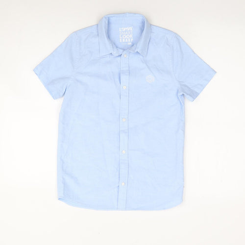 F&F Boys Blue 100% Cotton Jersey Button-Up Size 10-11 Years Collared Button