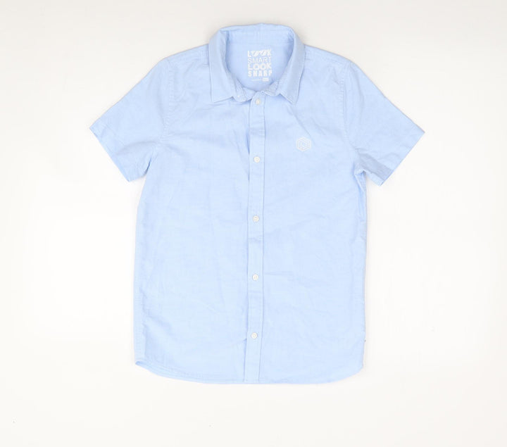 F&F Boys Blue 100% Cotton Jersey Button-Up Size 10-11 Years Collared Button