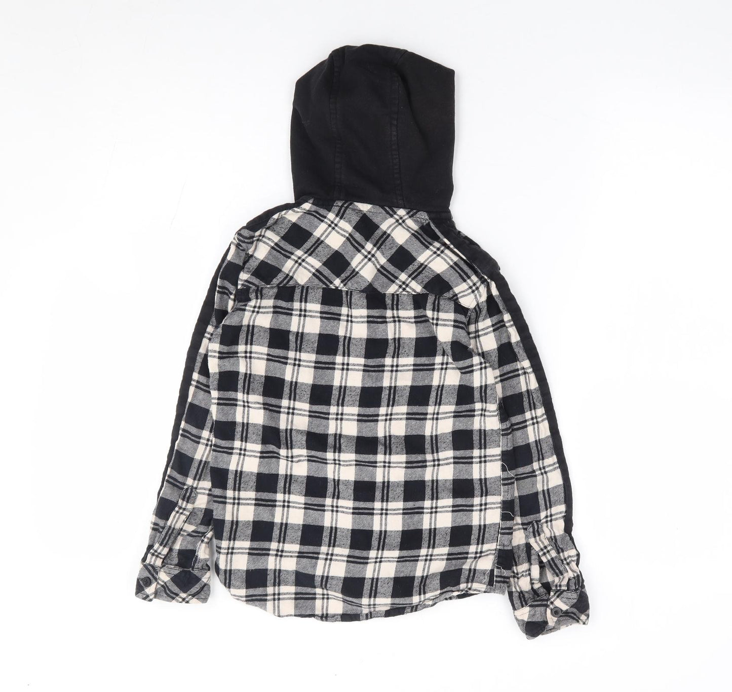 M&Co Kids Boys Black Plaid 100% Cotton Jersey Button-Up Size 8-9 Years Crew Neck Button
