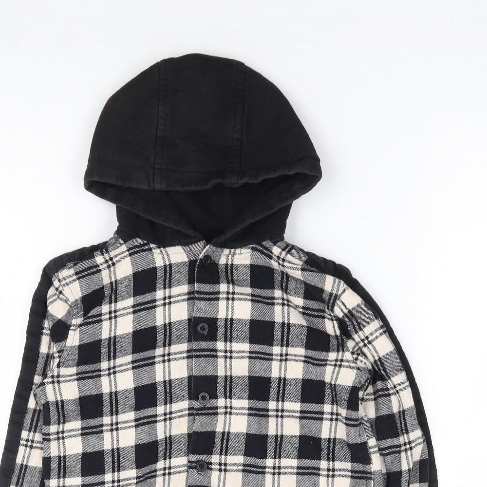 M&Co Kids Boys Black Plaid 100% Cotton Jersey Button-Up Size 8-9 Years Crew Neck Button