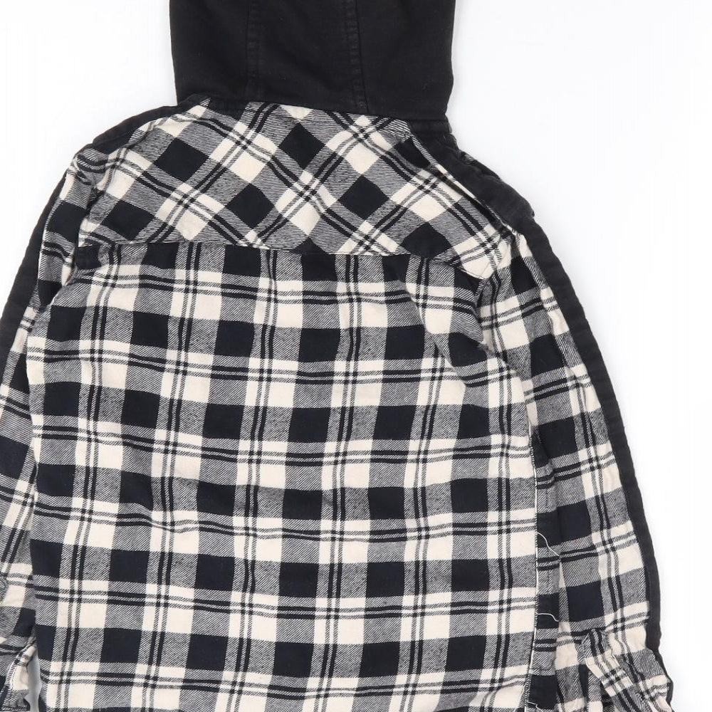 M&Co Kids Boys Black Plaid 100% Cotton Jersey Button-Up Size 8-9 Years Crew Neck Button