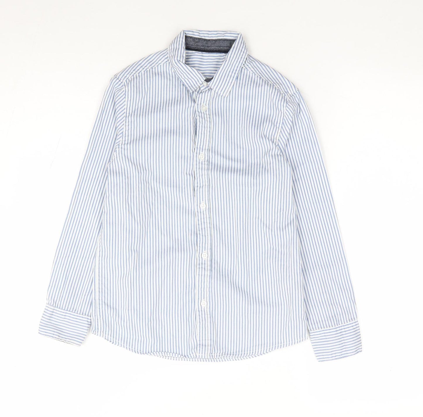 Dunnes Boys Blue Striped 100% Cotton Jersey Button-Up Size 8 Years Collared Button