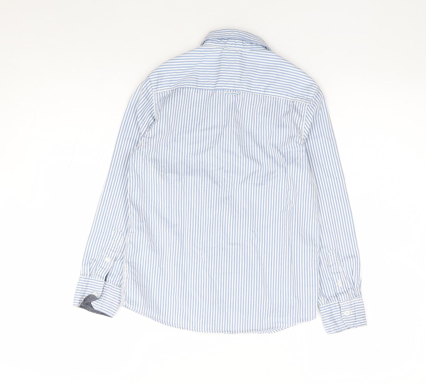 Dunnes Boys Blue Striped 100% Cotton Jersey Button-Up Size 8 Years Collared Button