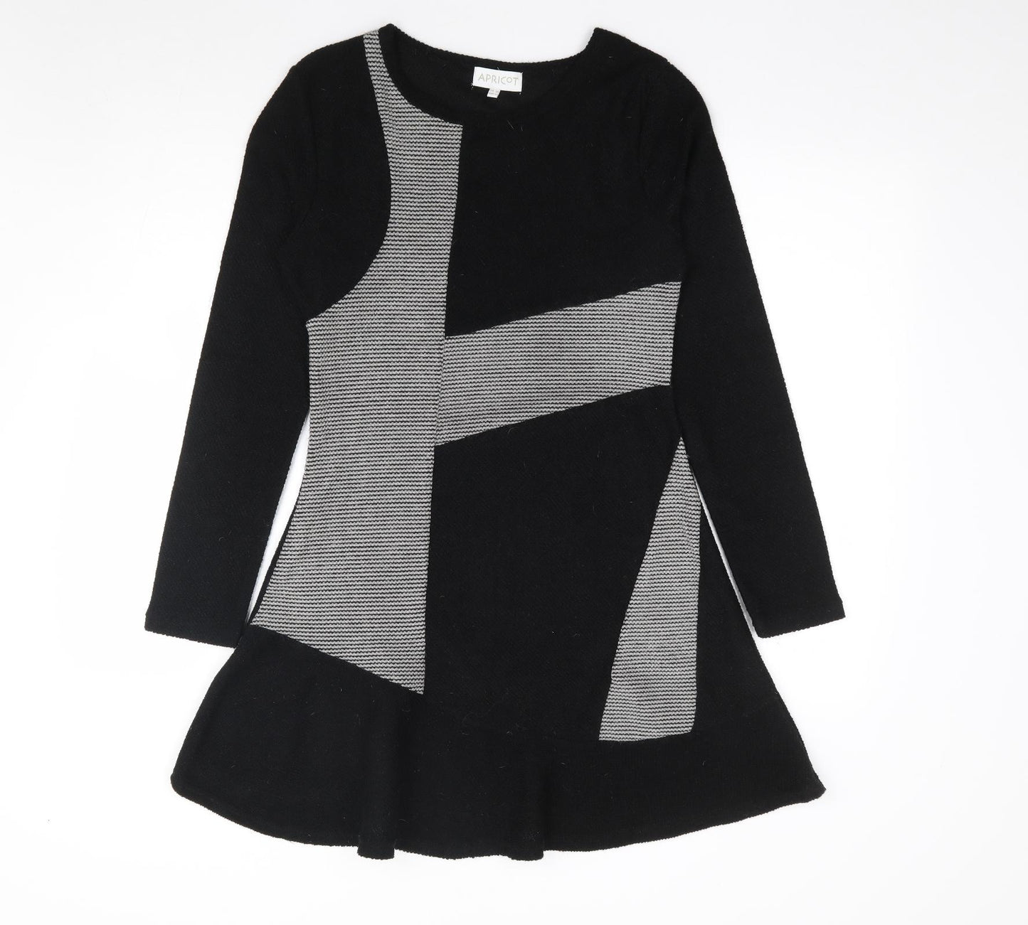 Apricot Womens Black Geometric Acrylic Jumper Dress Size 10 Round Neck Pullover