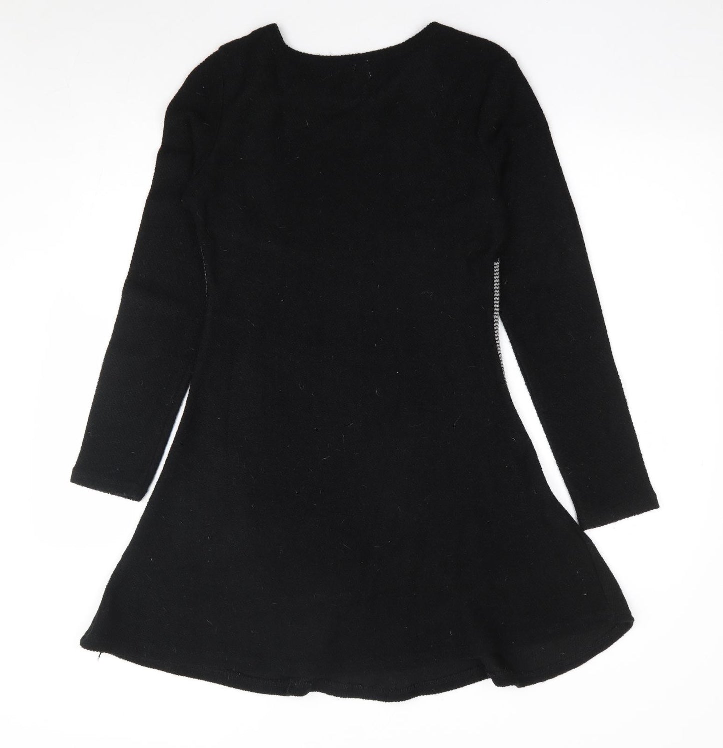 Apricot Womens Black Geometric Acrylic Jumper Dress Size 10 Round Neck Pullover