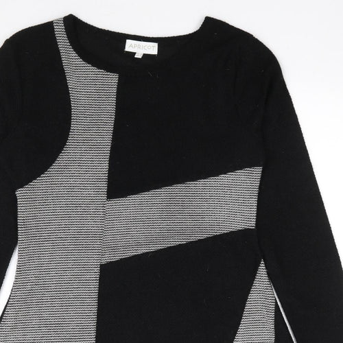 Apricot Womens Black Geometric Acrylic Jumper Dress Size 10 Round Neck Pullover