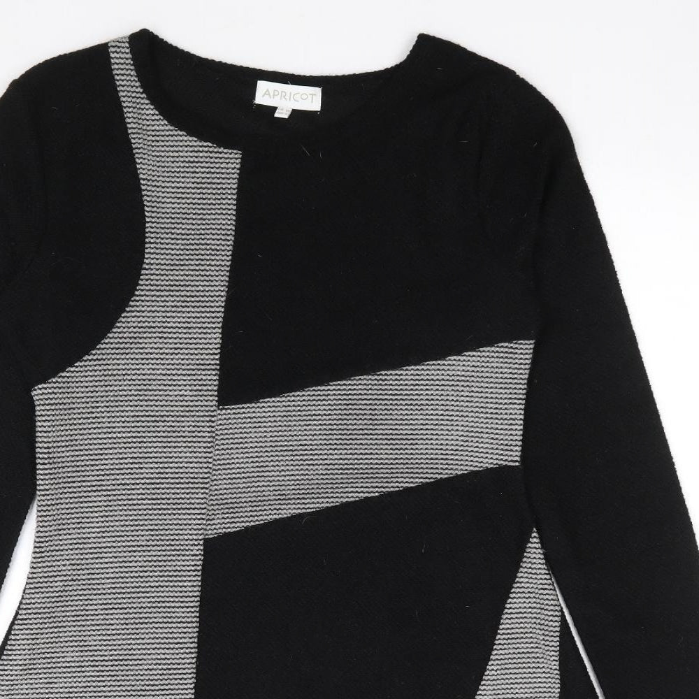 Apricot Womens Black Geometric Acrylic Jumper Dress Size 10 Round Neck Pullover