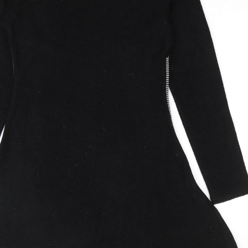 Apricot Womens Black Geometric Acrylic Jumper Dress Size 10 Round Neck Pullover
