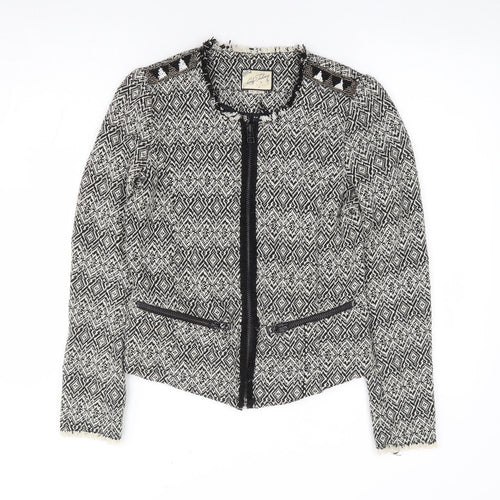 Pull & Bear Womens Black Geometric Jacket Size S Zip