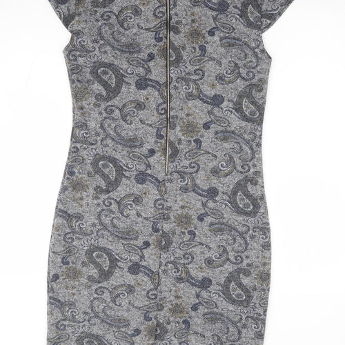 Izabel London Womens Grey Paisley Polyester Pencil Dress Size 10 Round Neck Zip