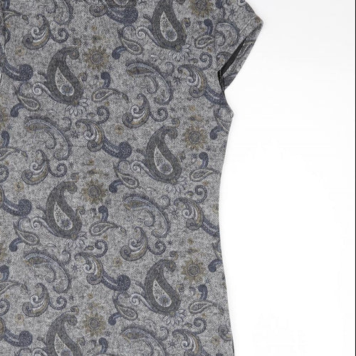 Izabel London Womens Grey Paisley Polyester Pencil Dress Size 10 Round Neck Zip