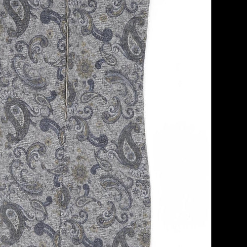 Izabel London Womens Grey Paisley Polyester Pencil Dress Size 10 Round Neck Zip