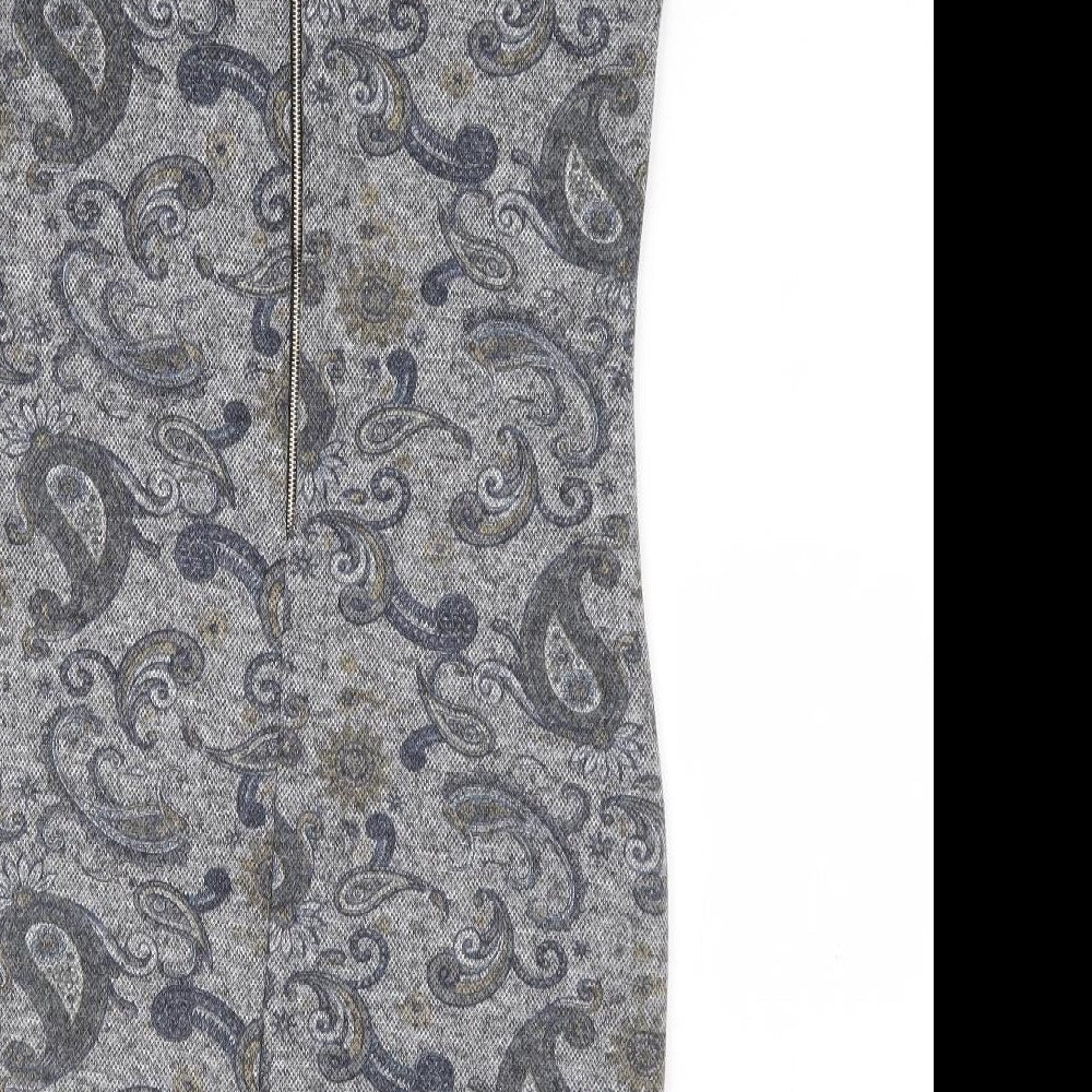 Izabel London Womens Grey Paisley Polyester Pencil Dress Size 10 Round Neck Zip
