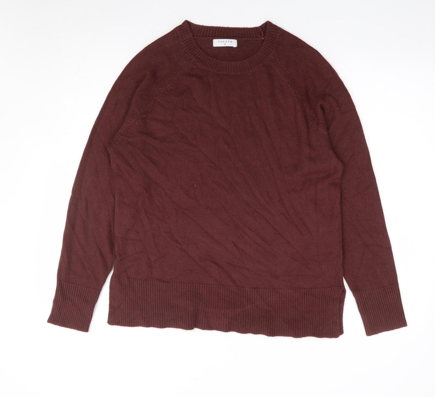 Papaya Womens Brown Round Neck Acrylic Pullover Jumper Size 12