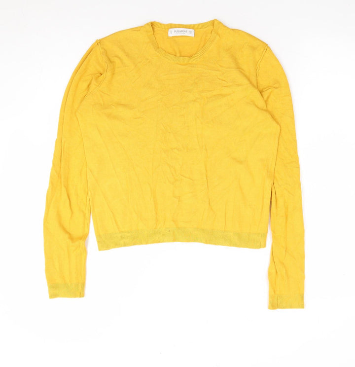 Pull & Bear Womens Yellow Round Neck Polyester Pullover Jumper Size M