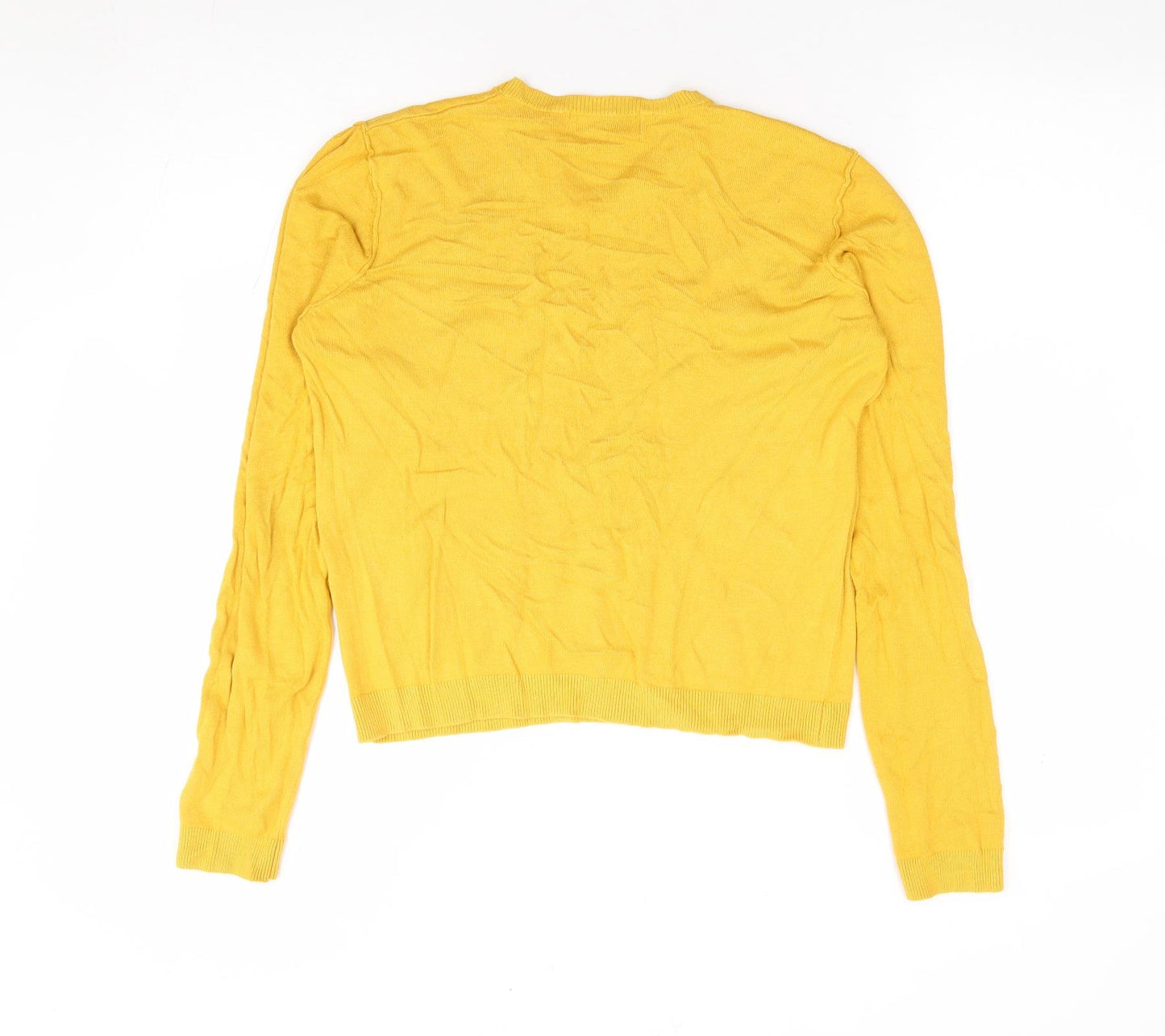 Pull & Bear Womens Yellow Round Neck Polyester Pullover Jumper Size M