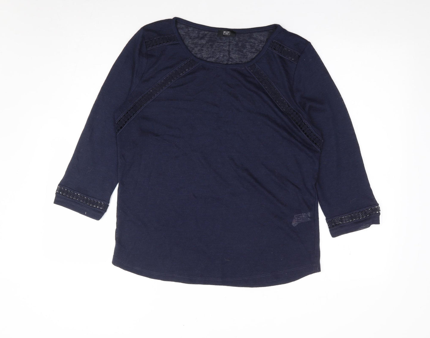 F&F Womens Blue Polyester Jersey T-Shirt Size 14 Round Neck