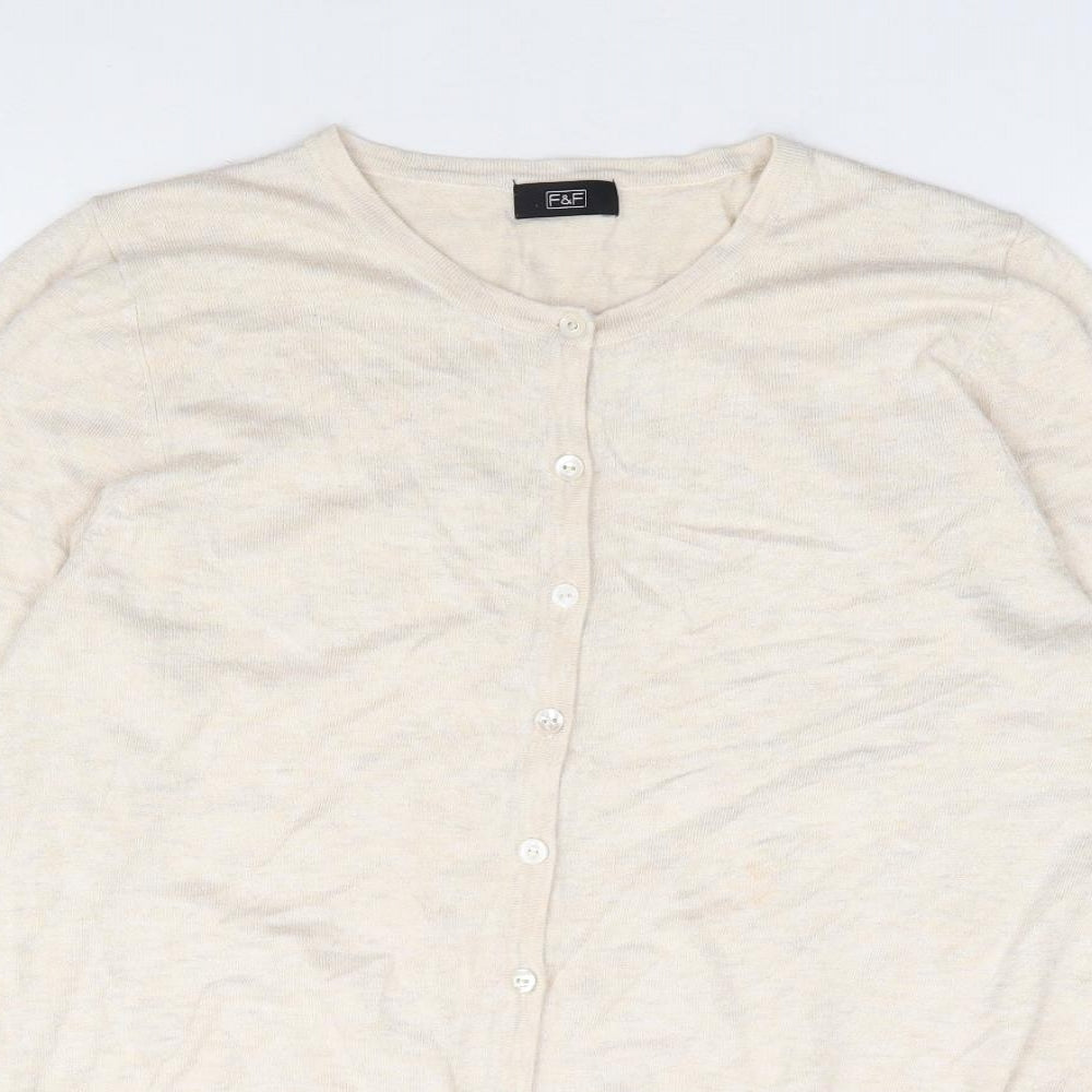 F&F Womens Beige Crew Neck Polyester Cardigan Jumper Size M