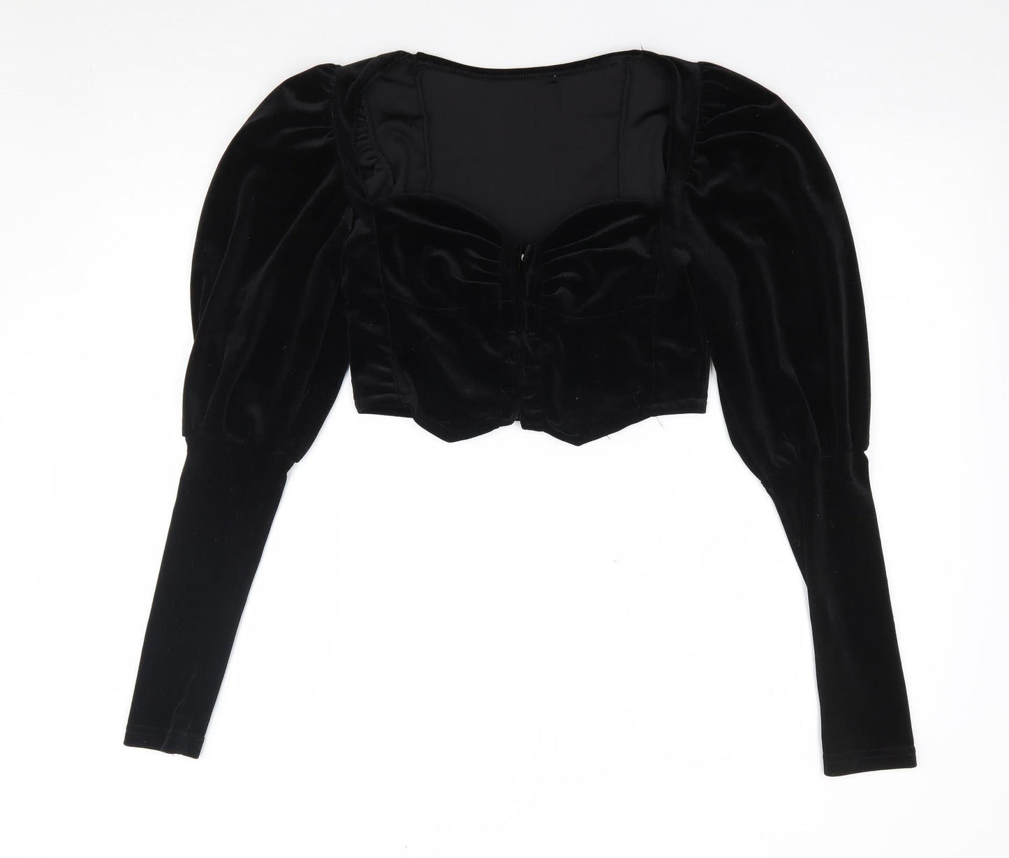 Preworn Womens Black Cotton Cropped Blouse Size S Sweetheart