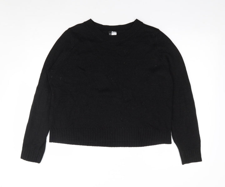 H&M Womens Black Round Neck Acrylic Pullover Jumper Size M