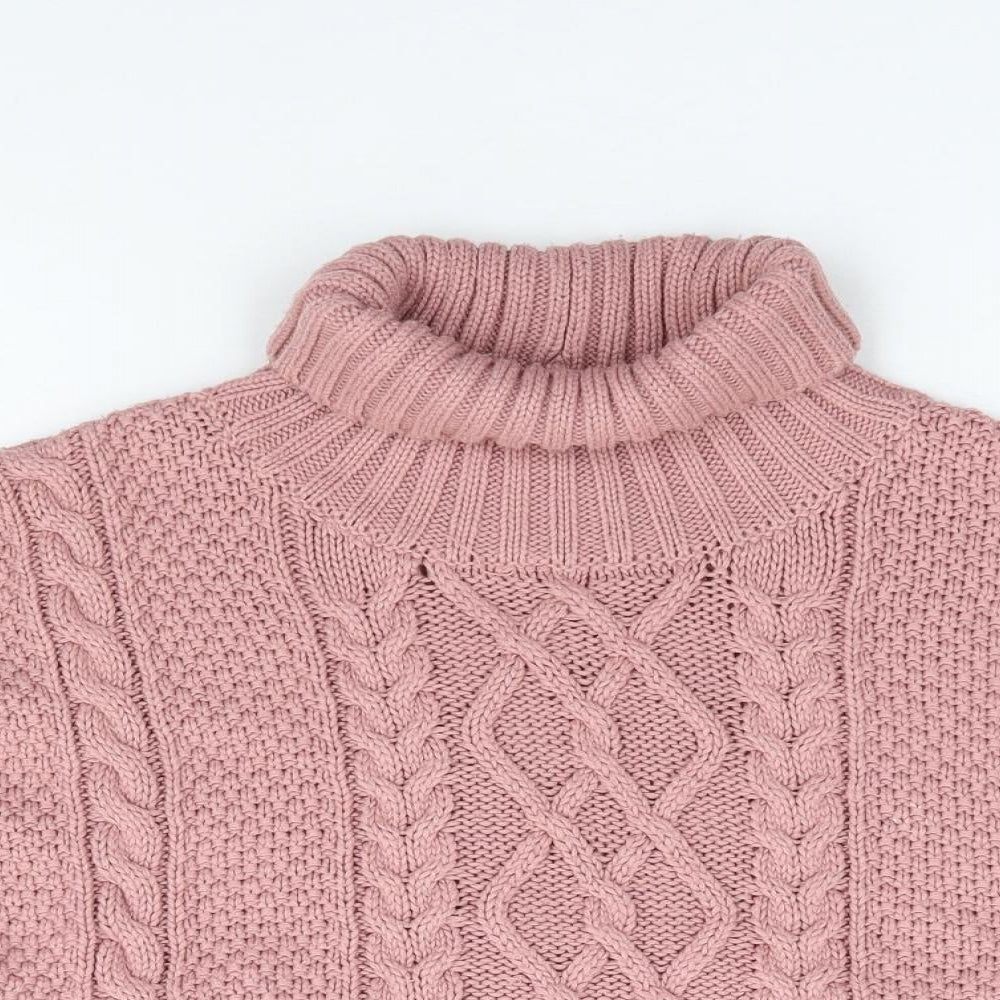 Primark Girls Pink Roll Neck Acrylic Pullover Jumper Size 4-5 Years Pullover