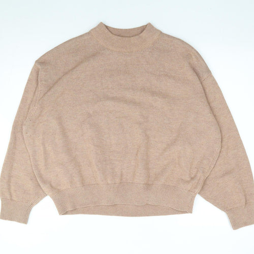 H&M Womens Beige Mock Neck Polyester Pullover Jumper Size L