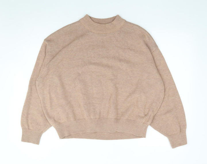 H&M Womens Beige Mock Neck Polyester Pullover Jumper Size L