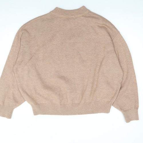H&M Womens Beige Mock Neck Polyester Pullover Jumper Size L
