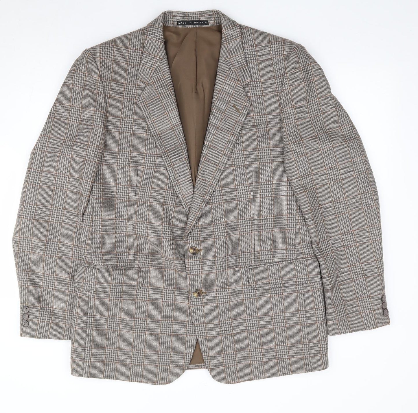 Greenwoods Mens Brown Plaid Wool Jacket Suit Jacket Size 38