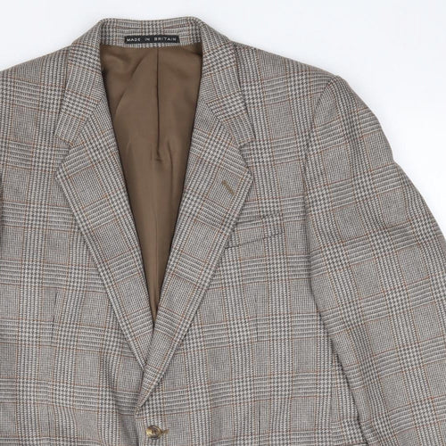 Greenwoods Mens Brown Plaid Wool Jacket Suit Jacket Size 38