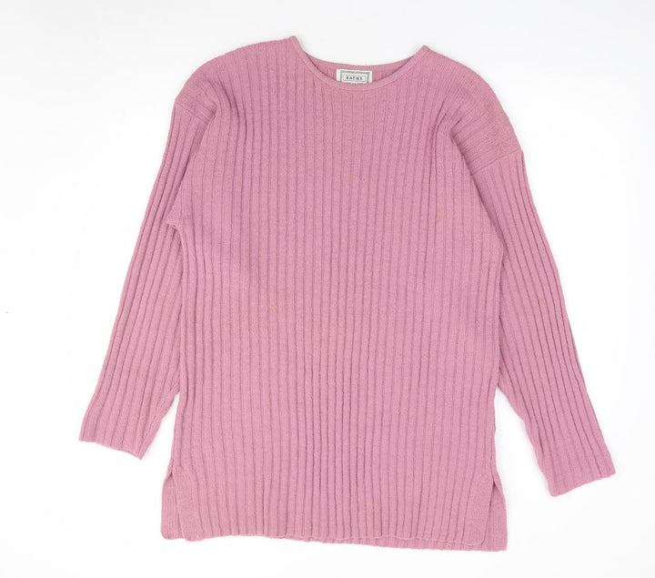 Katies Womens Pink Crew Neck Acrylic Pullover Jumper Size M
