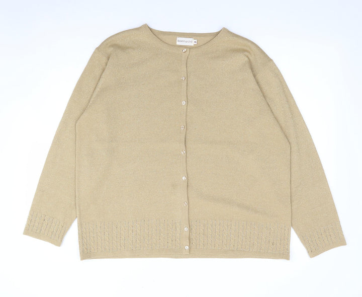 Bonmarché Womens Gold Acrylic Cardigan Jumper Size XL