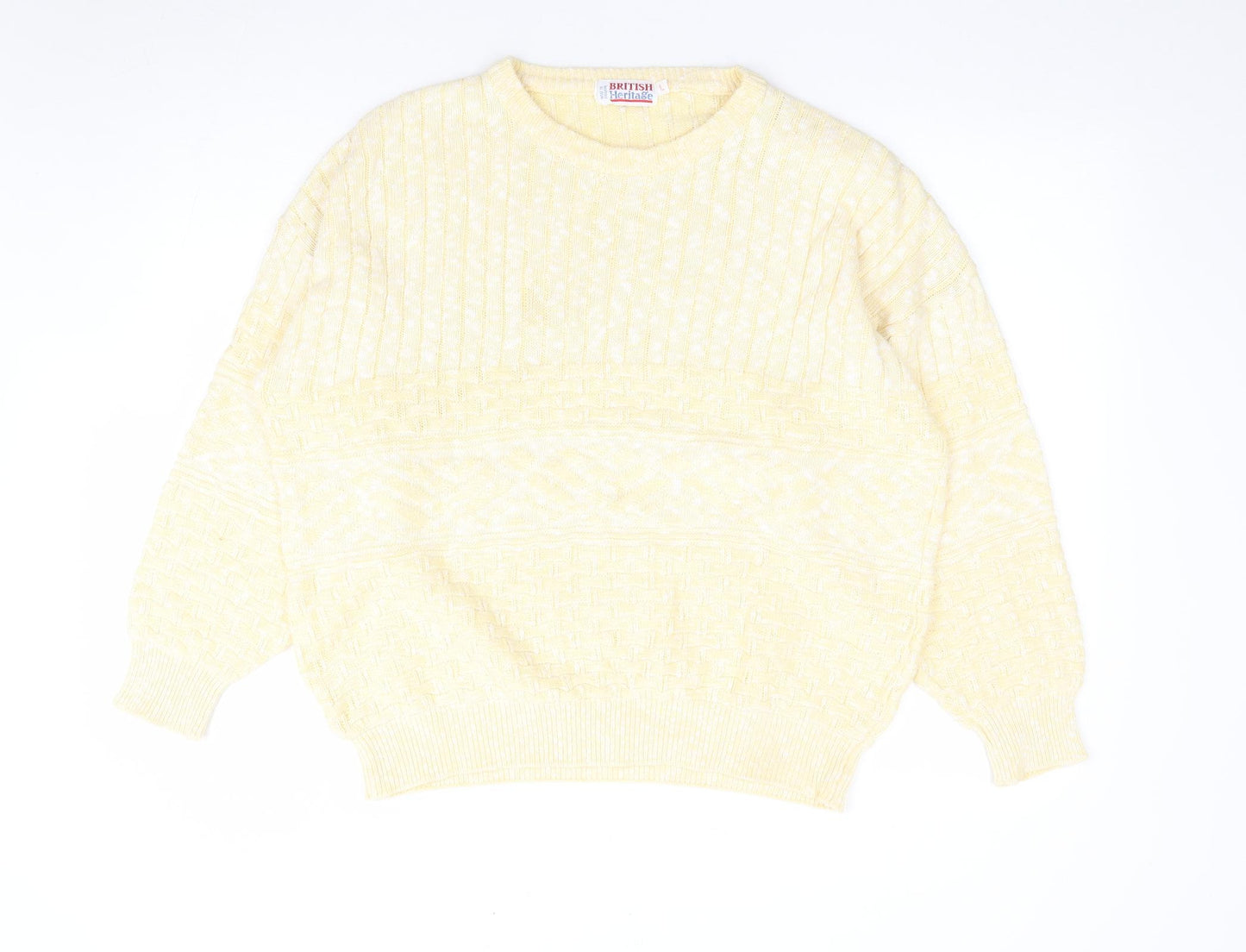 British Heritage Womens Yellow Round Neck 100% Cotton Pullover Jumper Size L