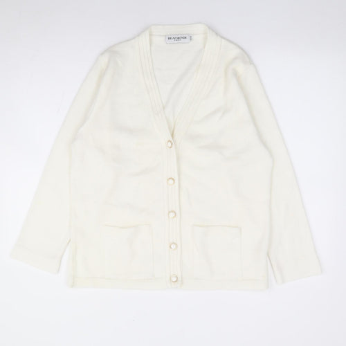 Beaumonde Paris Womens Ivory V-Neck Acrylic Cardigan Jumper Size 14