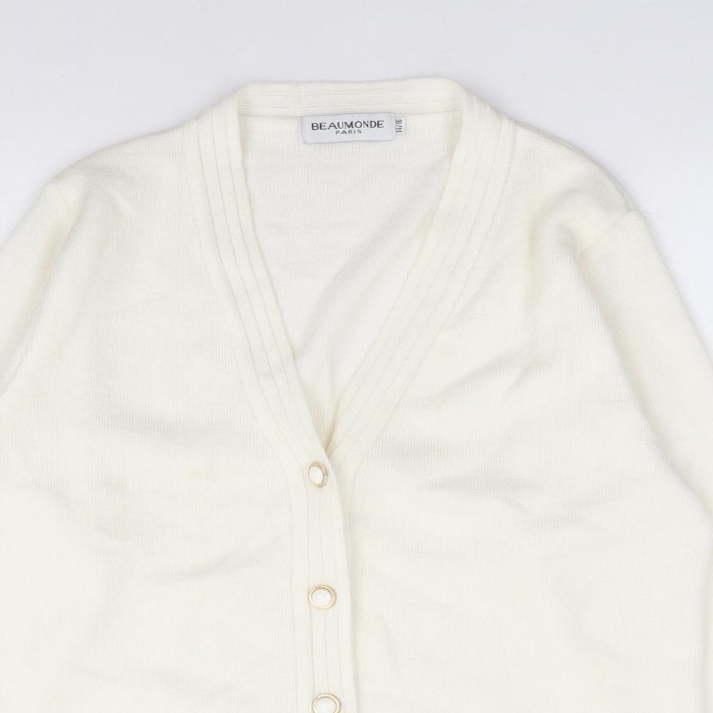 Beaumonde Paris Womens Ivory V-Neck Acrylic Cardigan Jumper Size 14