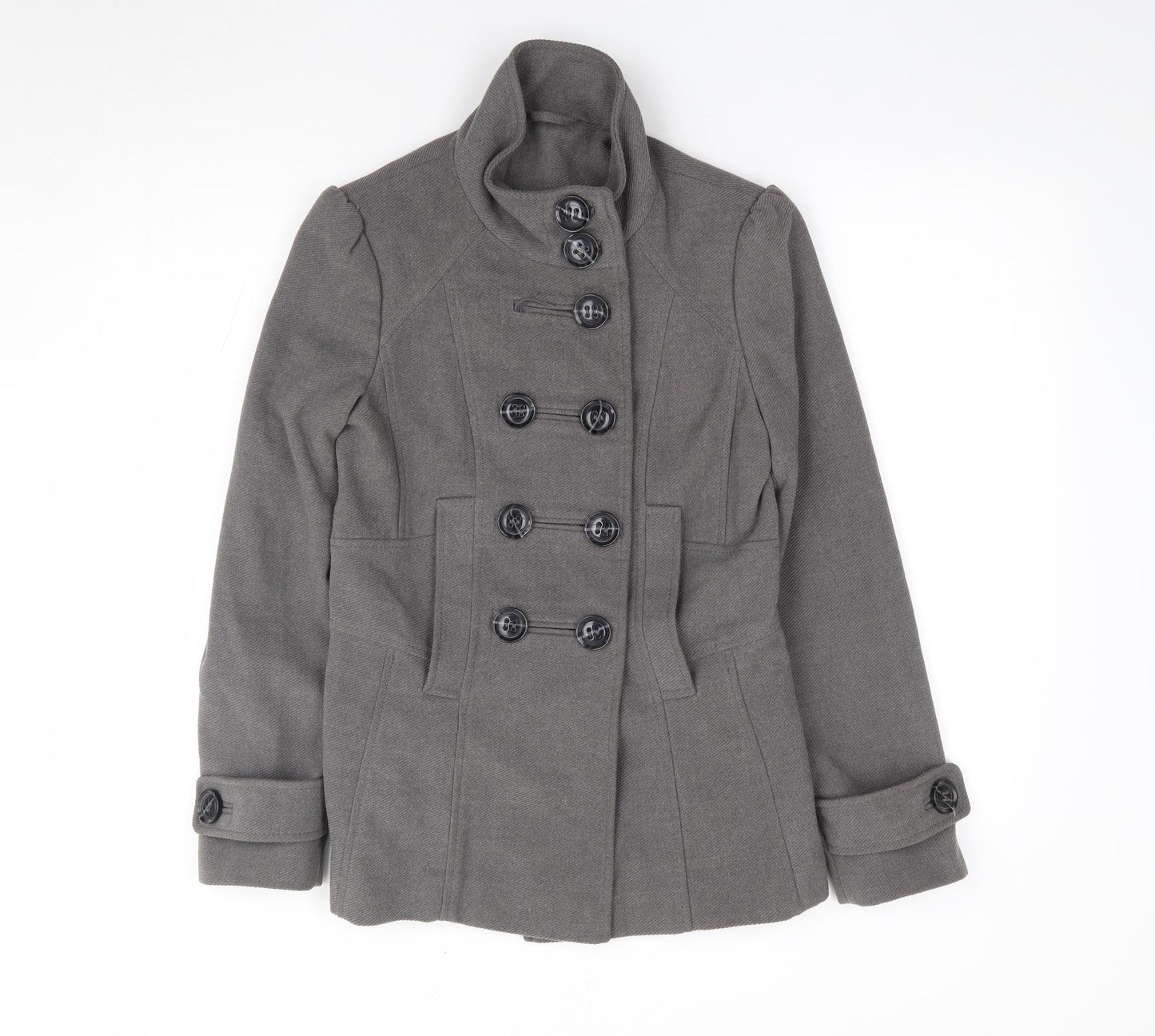 F&F Womens Grey Military Jacket Coat Size 8 Button