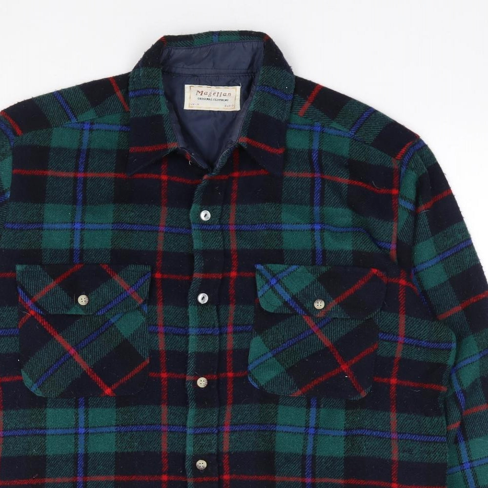 Magellan Mens Green Plaid Acrylic Button-Up Size M Collared Button