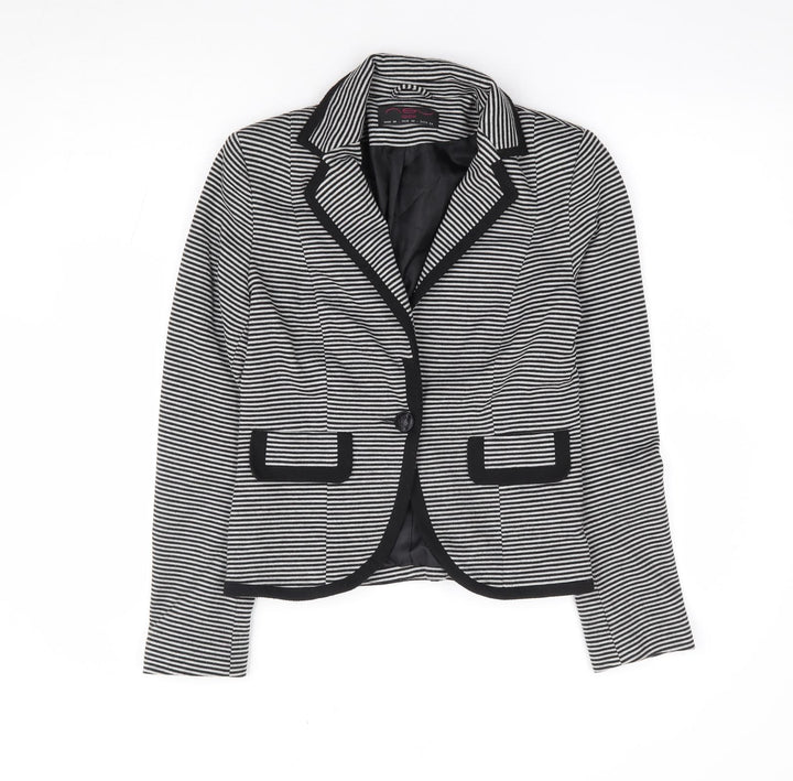 New Look Womens Black Striped Polyester Jacket Suit Jacket Size 10