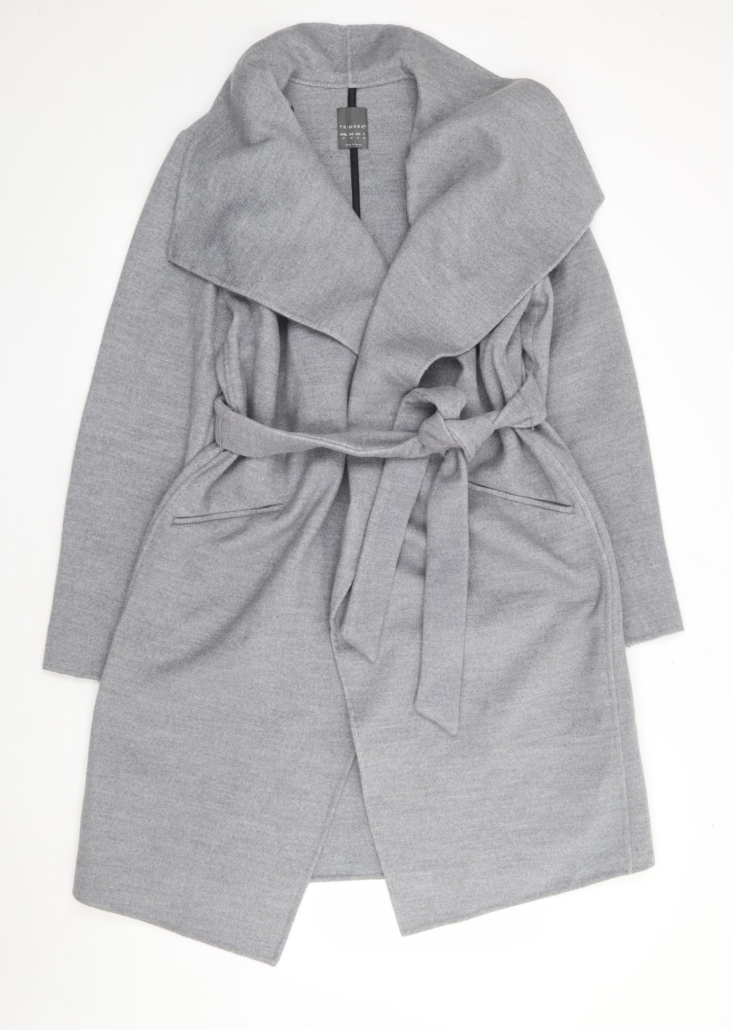 Primark Womens Grey Jacket Coat Size 14 Tie