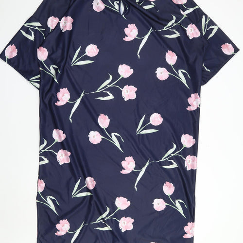 Preworn Womens Blue Floral Polyester Kaftan Size 24 V-Neck Pullover