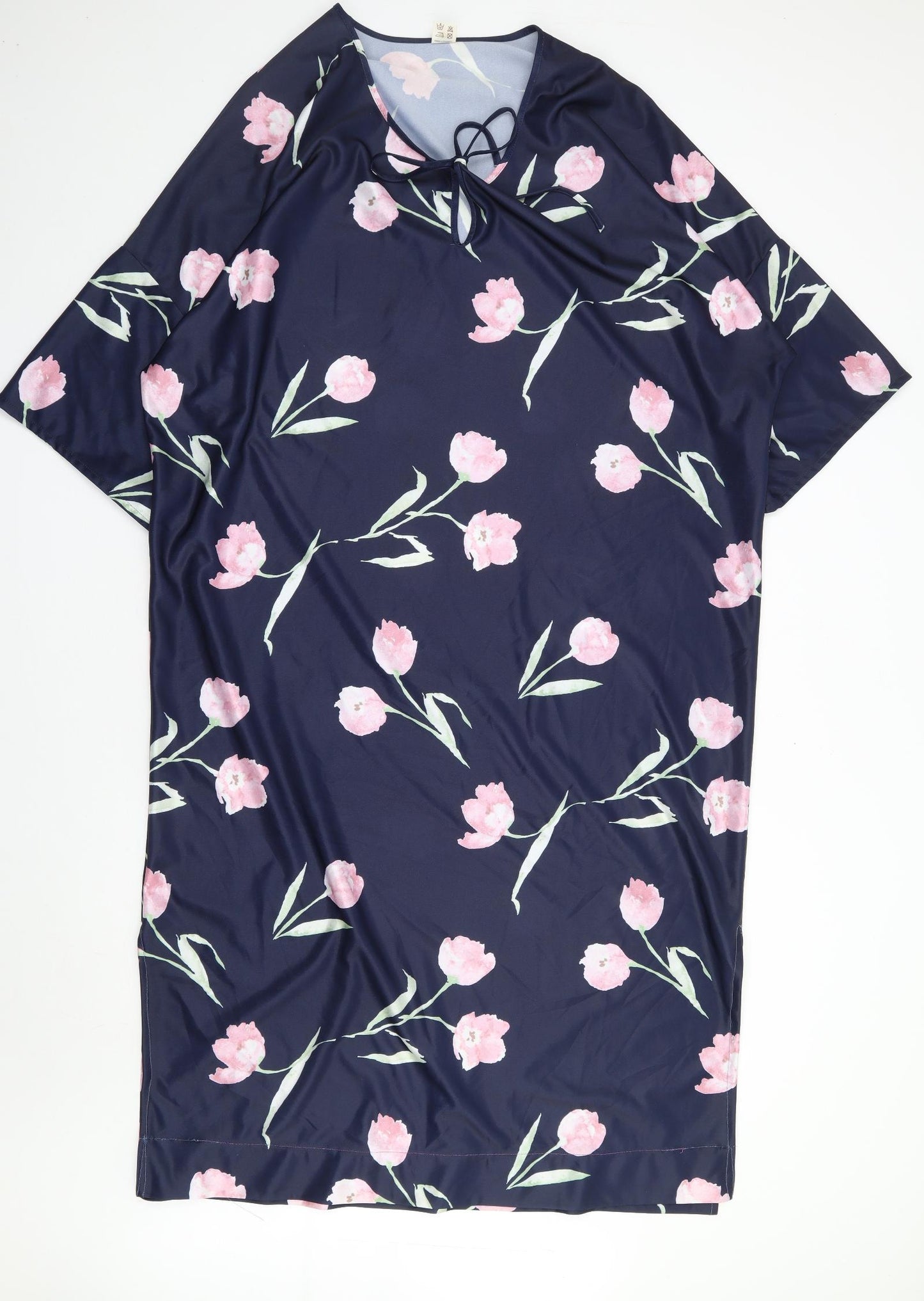 Preworn Womens Blue Floral Polyester Kaftan Size 24 V-Neck Pullover