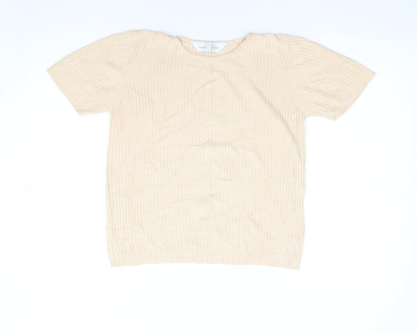 Marks and Spencer Womens Beige Crew Neck Polyester Pullover Jumper Size S