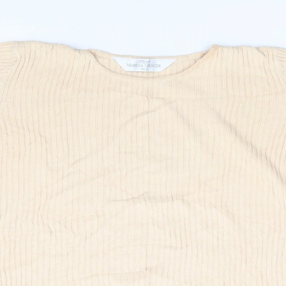 Marks and Spencer Womens Beige Crew Neck Polyester Pullover Jumper Size S