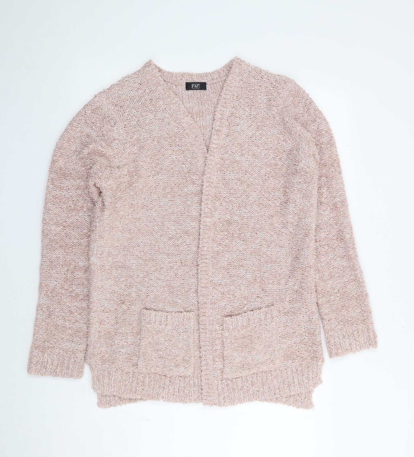 F&F Womens Pink V-Neck Polyester Cardigan Jumper Size 14