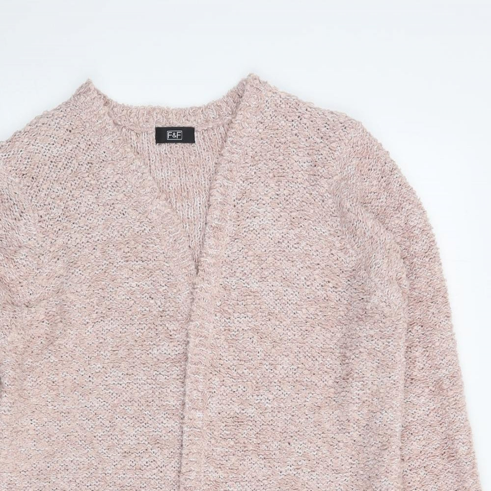 F&F Womens Pink V-Neck Polyester Cardigan Jumper Size 14