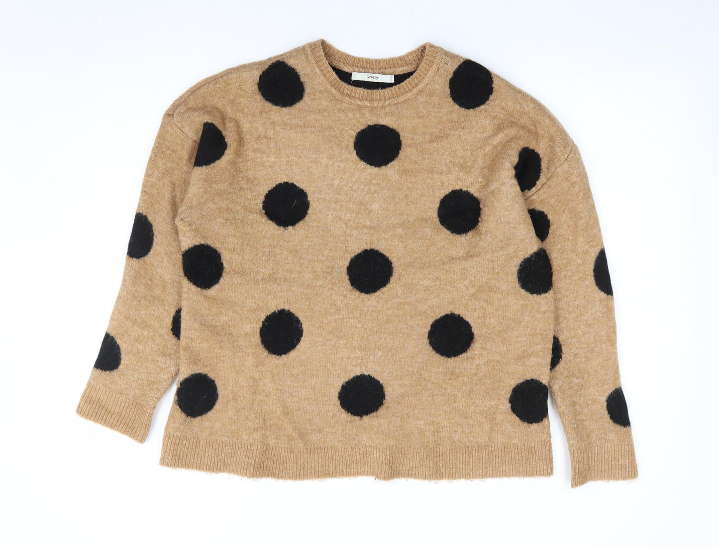 George Womens Brown Crew Neck Polka Dot Acrylic Pullover Jumper Size M
