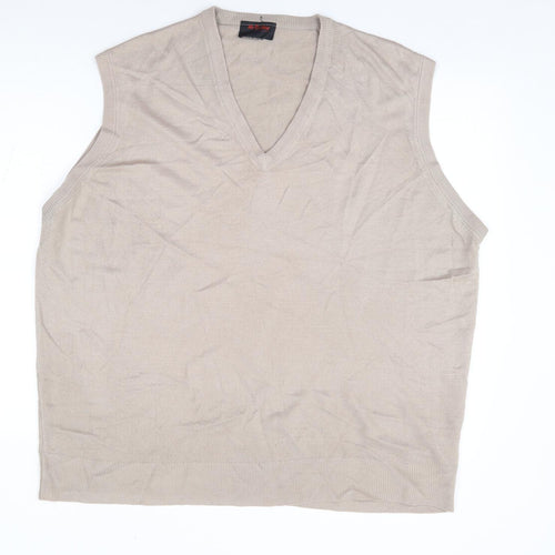 McRichards of Edinburgh Mens Beige V-Neck Acrylic Vest Jumper Size XL